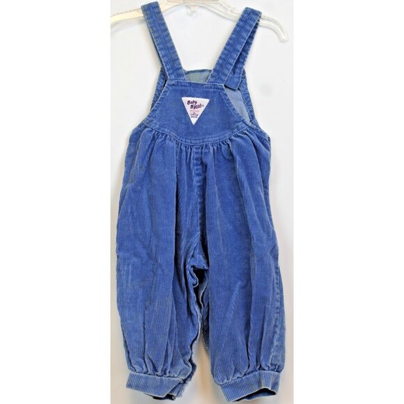 VTG Oshkosh Blue Corduroy Overalls Bubble Romper Girls 18 months Flowers Winter - Picture 6 of 11